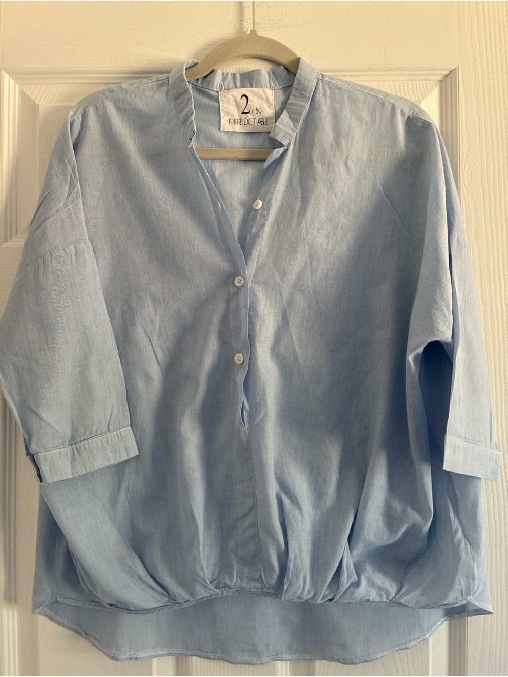 100% Cotton Light Blue Blouse 3/4 Sleeve Loose Fit-IMPREDICT ABLE 2/50 Limited